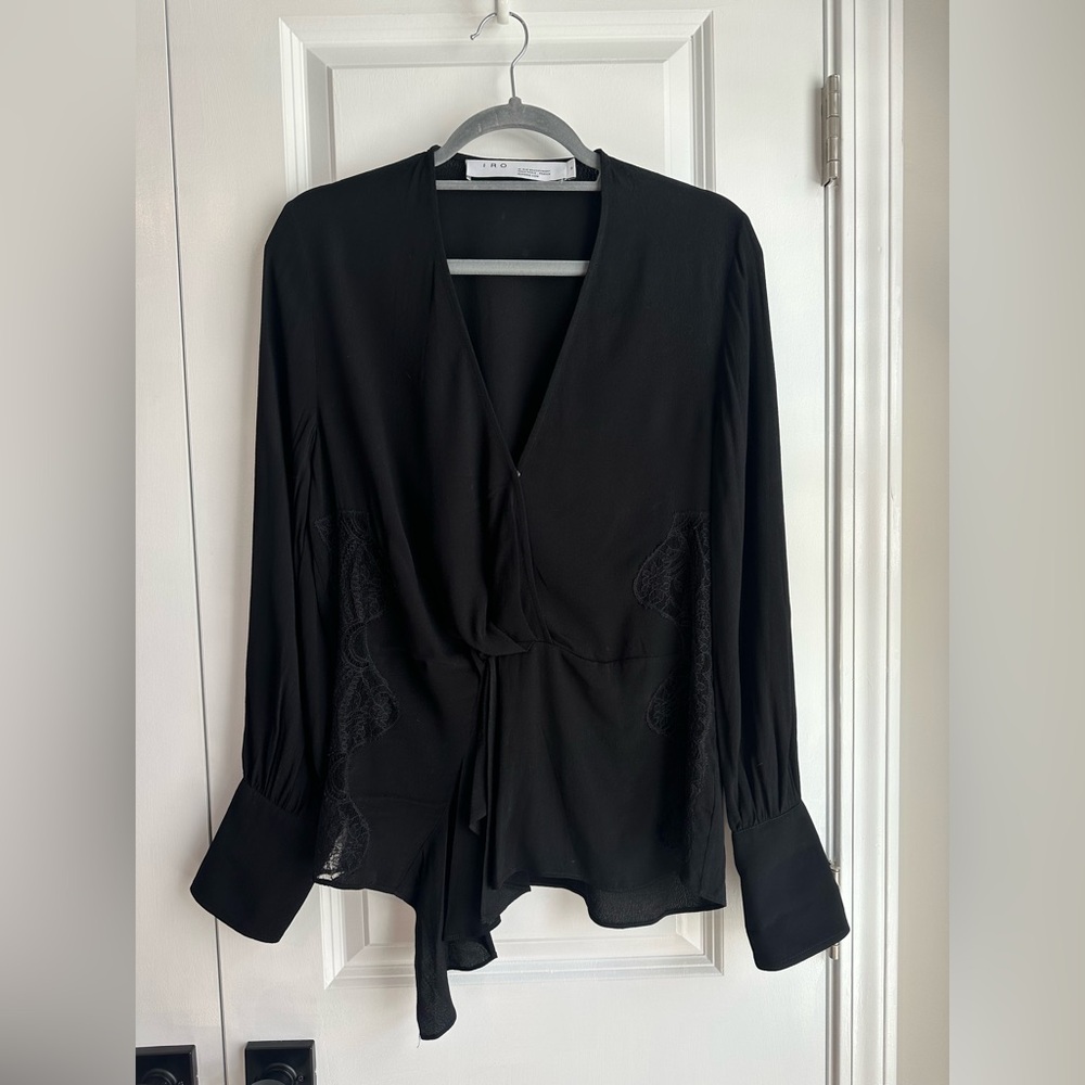 IRO Women’s Festival Blouse V-neck Lacey Ruffles Black (Size 36/S)